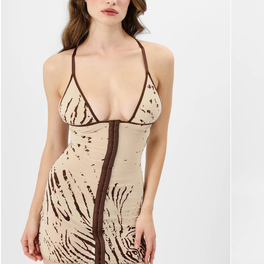 Beige Doll Zebra Print Minidress